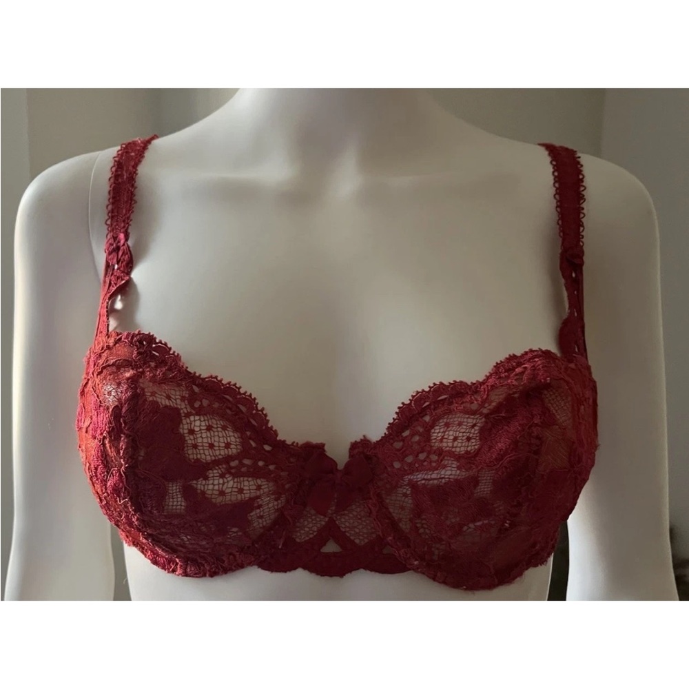 Simone Perele Red Floral Lace Balcony Push Up Bra 34C